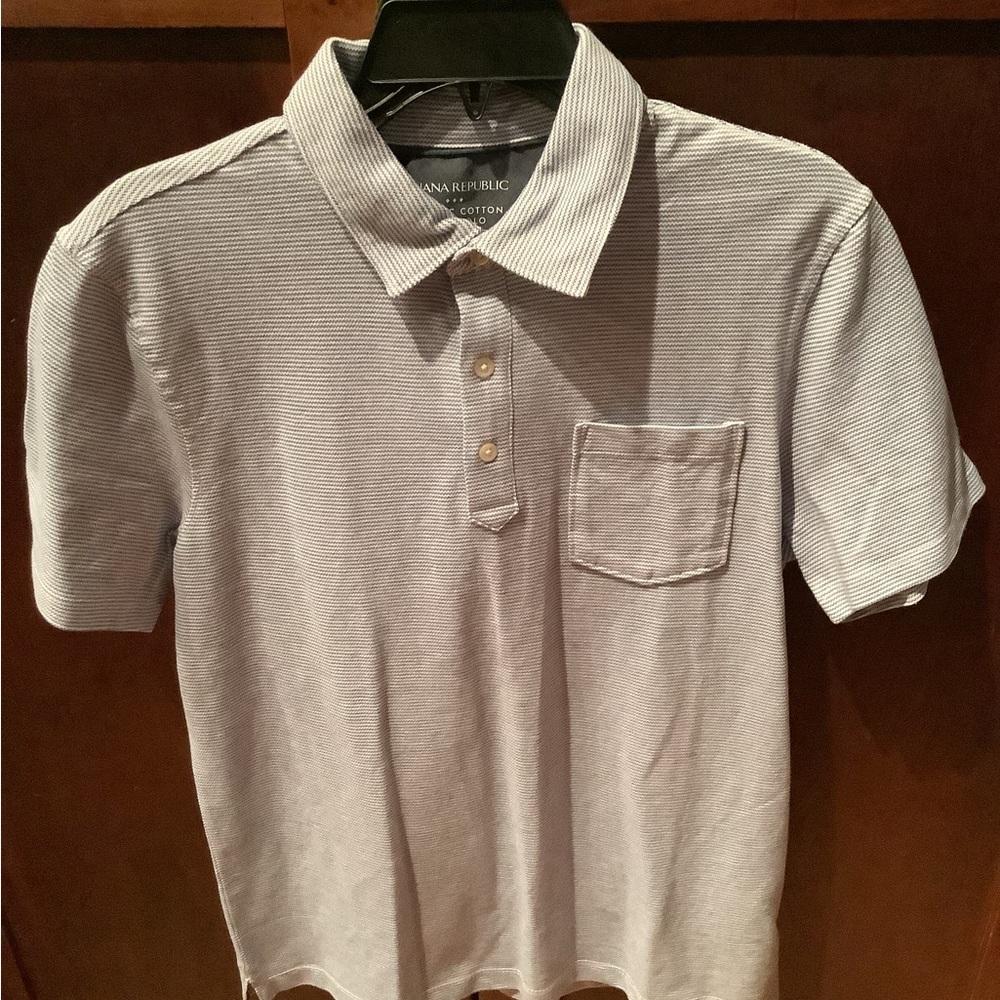 Banana Republic Organic Cotton Pique Polo, Striped Blue and White, Size M